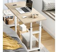 ZDFTGKM Scrivania da ufficio in legno da 68,6 cm di altezza, con ruote girevoli, tavolo per trasmissioni dal vivo, computer desktop mobile, può essere sollevata e abbassata, comodino piccolo, bianco