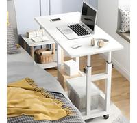 ZDFTGKM Scrivania da ufficio in legno da 68,6 cm di altezza, con ruote girevoli, tavolo per trasmissioni dal vivo, computer desktop mobile, può essere sollevata e abbassata, comodino piccolo bianco 61