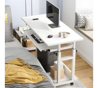 ZDFTGKM Scrivania da ufficio in legno da 68,6 cm di altezza, con ruote girevoli, tavolo per trasmissioni dal vivo, computer desktop mobile, può essere sollevata e abbassata, comodino piccolo bianco 61