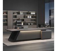ZDFTGKM Scrivania direzionale - Spazioso Ufficio con cassetti, Scatola portacavi Multifunzionale in Legno massello, Striscia Luminosa a LED a Forma di L, Nessuna Installazione Richiesta (86,6")