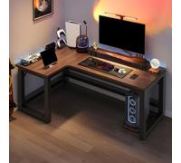 ZDFTGKM Scrivania per ufficio con base in acciaio e gestione dei cavi - senza sedie E-Sports Angolo Tavolo Doppio Desktop Gaming Computer Studente Scrivere Marrone 63" L x 39,5" W 29,5" H