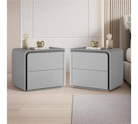 ZDFTGKM Set di 2 comodini moderni con cassetti, comodino in pelle e legno, per camera da letto, estremità minimalista, nessun montaggio richiesto (grigio, 45 cm)