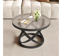 ZDFTGKM Tavolini rotondi in vetro per soggiorno, semplice e moderno, tavolo centrale con angoli, per casa e ufficio (nero, 70 cm)