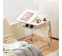 ZDFTGKM Tavolino angolare regolabile a forma di C con ruote, tavolo in legno, divano mobile snack end piccolo comodino per soggiorno, camera da letto, ufficio (beige)