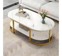 ZDFTGKM Tavolino da caffè Glam di forma ovale, singolo divano da cocktail, piccolo angolo bianco lucido con un ripiano incluso 119,4 x 61 x 45,7 cm (lunghezza x larghezza x altezza)