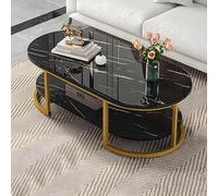 ZDFTGKM Tavolino da caffè Glam di forma ovale, singolo divano da cocktail, piccolo angolo nero lucido con un ripiano incluso 119,4 cm L x 61 cm W 45,7 cm H