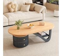 ZDFTGKM Tavolino da caffè ovale con 2 cassetti, ripiano centrale per tè moderno metà secolo, cocktail a 2 ripiani, per soggiorno e appartamento (120 x 60 x 40 cm, nero)