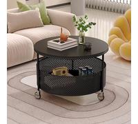 ZDFTGKM Tavolino da caffè rotondo moderno, con piano in vetro, per soggiorno, camera da letto, balcone, cortile (nero e nero, 50 cm)
