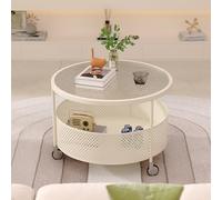 ZDFTGKM Tavolino da caffè rotondo moderno, con piano in vetro, per soggiorno, camera da letto, balcone, cortile (bianco + bianco, 50 cm)
