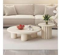 ZDFTGKM Tavolino moderno in legno artificiale per caffè rotondo in beige crema nordica camera da letto laterale Wabi-sabi 31,5" L x 31,5" L 14" H + 20" L 16" H