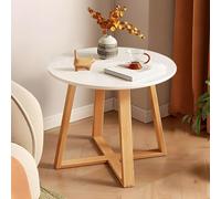 ZDFTGKM Tavolo angolare rotondo nordico con gambe a croce in legno per soggiorno, piccolo appartamento, comodino, mensola bianca superiore non inclusa, 50 cm di lunghezza x larghezza x altezza