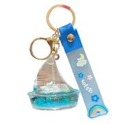 ZDHC Portachiavi a forma di barca a vela galleggiante, creativo, liquido, sabbie mobili, barca a vela, portachiavi auto, ciondolo per borsa, per donne e uomini (blu D)