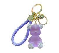 ZDHC Portachiavi a forma di orsetto di diamante, grazioso portachiavi a forma di animale kawaii, con cordino da polso, ciondolo per borsa auto, da donna, decorazione, Viola, Taglia unica