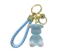 ZDHC Portachiavi a forma di orsetto di diamante, grazioso portachiavi a forma di animale kawaii, con cordino da polso, ciondolo per borsa auto, da donna, decorazione, Blu, Taglia unica