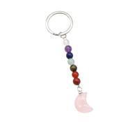 ZDHC Portachiavi con ciondolo a forma di stella lunare con 7 pietre preziose chakra, con cristalli di guarigione energetica, per donne e ragazze, Quarzo rosa 1, Taglia unica