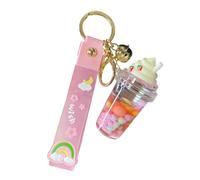 ZDHC Portachiavi liquido a forma di fragola con tazza di gelato creativo arcobaleno fagiolo Quicksand portachiavi acrilico ciondolo borsa da scuola per bambine, rosa, Taglia unica