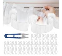 Zdhsufnvw 1 Rotolo Fettuccia per Tende Bianca 2,9m×7cm Inclusi 50 Ganci per Tende e 1 Forbice a U. Fettucciato e Nastro per Realizzazione Tendere Sospensione Tessuti ed Ornamenti Domestici