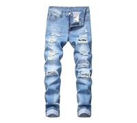 ZDJSWJ Breaking Hole Slim Jeans Pantaloni da Uomo Jeans a Vita Morbida Confortevole Forcella Jeans Breaking Hole per Uomo, Azzurro, 46