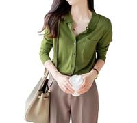 ZDJSWJ Cardigan monocromatico a maglia a coniglietto per le donne polo colletto autunno manica lunga cardigan lavorato a maglia con maglione tascabile, Verde 1, XL