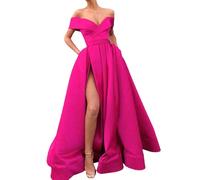 ZDJSWJ Donne Fuori spalla Alta Slot Abito Lungo Abiti da Sera di Prom Satin da sera Cocktail Alta Split Maxi, rosa rosa, M