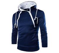 ZDJSWJ Felpa con cappuccio da uomo a doppia zip con cappuccio a collo alto con cerniera pullover slim autunno tempo libero coulisse, Blu profondo, XXL