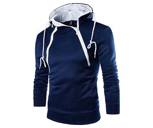 ZDJSWJ Felpa con cappuccio da uomo a doppia zip con cappuccio a collo alto con cerniera pullover slim autunno tempo libero coulisse, Blu profondo, XL