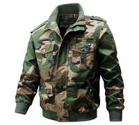 ZDJSWJ Giacca antivento casual da uomo Giacca multi-tasche cargo militare Camicetta da bombardiere a collo alto, camouflage, L