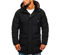 ZDJSWJ Mantello invernale lungo con cappuccio da uomo, parka con cappuccio imbottito, antivento - Parka trapuntato in cotone, giacca pesante, Nero , S