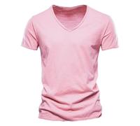 ZDJSWJ T-shirt da uomo con scollo a V in cotone girocollo leggero a maniche corte da uomo Slim Comfort Muscolare, Rosa 1-1, M