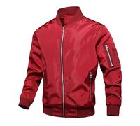 ZDJSWJ Uomo antivento bomb giacca leggera antivento da esterno Golf cappotto full zip Flight giacca casual, rosso, XL