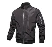 ZDJSWJ Uomo antivento bomb giacca leggera antivento da esterno Golf cappotto full zip Flight giacca casual, Nero , XL