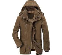 ZDJSWJ Uomo con cappuccio in pelliccia, parka caldo e spesso, piumino impermeabile, mantello lungo, L