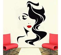 Zdklfm69 Adesivi da Parete Adesivi Murali Salone di Bellezza Labbra Rosse della Bella Signora per Adesivo per Trucco in Vinile Capelli Hairdo Barbers Decal 58x86cm