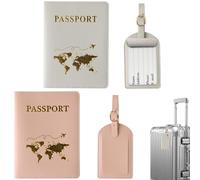 ZDNT 2 custodie per passaporto, con 2 etichette per valigie, passaporto, passaporto, passaporto, etichette per carte di credito, carta d'identità e documenti di viaggio (rosa, grigio)