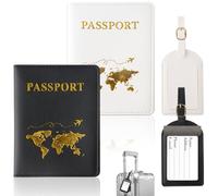 ZDNT 4 Pezzi Custodia Passaporto e Etichette Valigie,Porta Passaporto,Porta Passaporto da Viaggio Unisex Portafoglio da Viaggio per Passaporti,Carte d'Identità,Biglietti Aerei (nero,bianco)