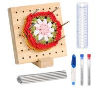 ZDNT Granny Square Spanner,10cm Blocco per Granny Square,Tavola di Blocco per Uncinetto,Tavola per Granny,Tappetino Lavorare a Maglia in Legno con 6 perni in Acciaio Inox e 5 perni ad Occhiello