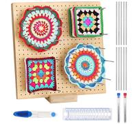 ZDNT Granny Square Spanner,19.5cm Blocco per Granny Square,Tavola di Blocco per Uncinetto,Tavola per Granny,Tappetino Lavorare a Maglia in Legno con 10 perni in acciaio inox e 5 perni ad occhiello