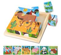 ZDNT Puzzle in Legno,puzzle a cubo in legno,Puzzle in Legno per Bambini,Giochi Legno Puzzle,Puzzle con Animali 3D Cubo di Legno,Giocattoli Educativi in Legno per bambini a partire dai 1 2 3 4 anni