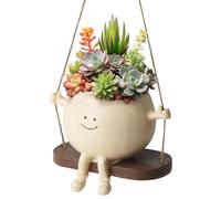 ZDNT Vaso da fiori da appendere con faccia a dondolo, vasi sospesi per piante, vaso da fiori con viso, divertente decorazione da appendere, vaso con testa sospesa, vaso in resina, testa