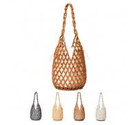 ZDOUXUAN Borsa Perline Legno Donna - Secchiello Spiaggia Tessuto Leggera
