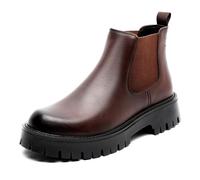 ZDOUXUAN Stivaletti Chelsea eleganti da uomo con plateau spesso, punta arrotondata, slip-on, antiscivolo, da lavoro, for abbigliamento casual e formale.(Brown,42 EU)