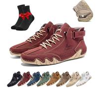 ZDOUXUAN Vogldeck Scarpe Ortopediche Impermeabili e Traspiranti, Stivali Alti in Pelle Scamosciata Fatti a Mano Scarpe Beck Leggere e Traspiranti Antiscivolo(Red,48 EU)