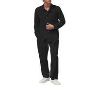 ZDSUHYIW 2 Divisori Uomo Estivo di Lino Camicia di Lino E Pantaloni Da Spiaggia Casual Lino Abiti Estate Collare Cubano Camminare Per La Spiaggia Vacanze Tuta Casual Uomo, Nero , 3XL