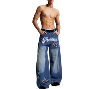 ZDSUHYIW Baggy Jeans Donna E Uomo Denim Pantaloni Y2K Cltohes Streetwear Stampato Patchwork Maschile Jeans Pantaloni Dritti Pantaloni Con Gamba Larga Streetwear Hip Hop Jeans Jeans, Blu, XL