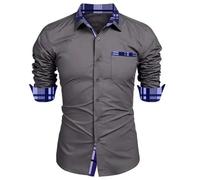 ZDSUHYIW Camicia da lavoro da uomo, formale, per il tempo libero, a maniche lunghe, in cotone, classica, vestibilità normale, da lavoro, da uomo, a maniche lunghe, non necessita di stiratura, grigio
