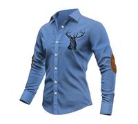 ZDSUHYIW Camicia da uomo a maniche lunghe, natalizia, stampa vintage, per il tempo libero, a maniche lunghe, per il tempo libero, Xmas hawaiana, anni '70, abbigliamento natalizio, Blu, L