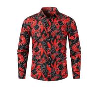 ZDSUHYIW Camicia floreale da uomo con colletto rovesciato, a maniche lunghe, per il tempo libero, vestibilità normale, floreale, da lavoro, con bottoni, stampa bassa, da uomo, a maniche lunghe, non