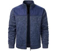 ZDSUHYIW Cardigan da uomo, patchwork, giacca invernale con chiusura lampo, casual, colletto alto, casual, comoda giacca softshell senza cappuccio, classica giacca tradizionale, Blu mare, S