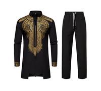 ZDSUHYIW Completo da Uomo Africano Dashiki, Set a Due Pezzi, Outfits Tradizionali Tribali, Camicia a Maniche Lunghe e Pantaloni, Completo Arabo del Medio Oriente con Maniche Lunghe, Completo Islamico