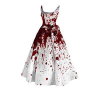 ZDSUHYIW Costume di Halloween da donna spaventoso sanguinoso zombie da sposa horror elegante abito da sposa senza maniche con stampa sanguinosa abito da cocktail medievale
